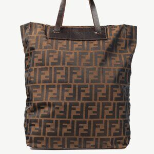 Fendi Brown Zucca Canvas Leather-Trim Snap-Closure Tote